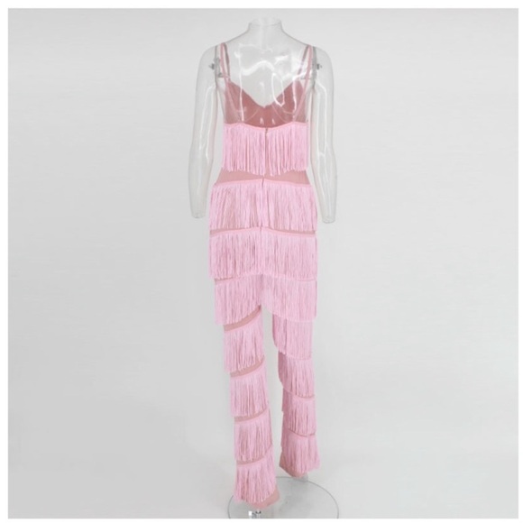 Fringe Spaghetti-Strap Jumpsuit in Dusty Pink - Picture 3 of 7